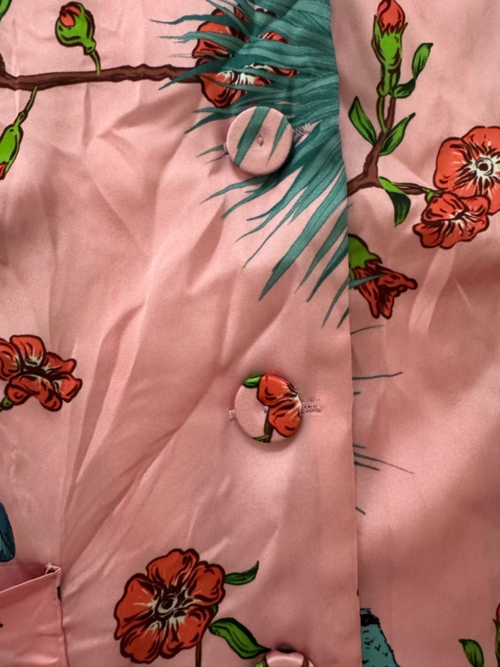 Barneys New York Lobo Rosa Floral & Bird Pajama Top - Picture 3 of 8